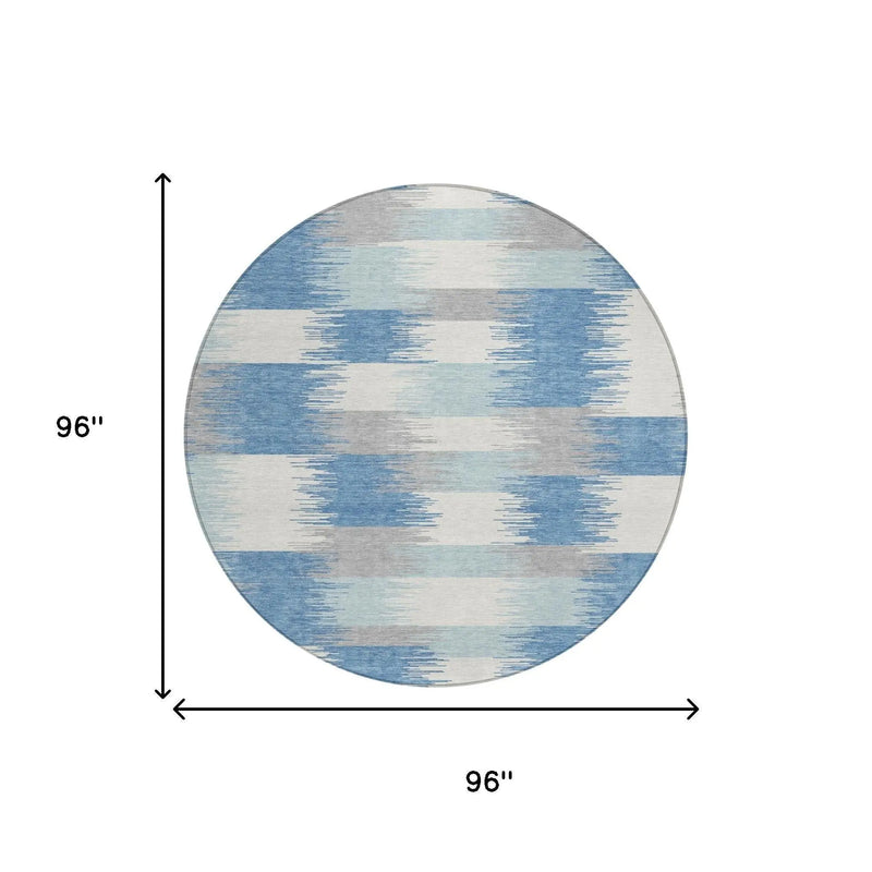 8' Denim Blue And Blue Round Geometric Washable Indoor Outdoor Area Rug Homeroots Outdoor