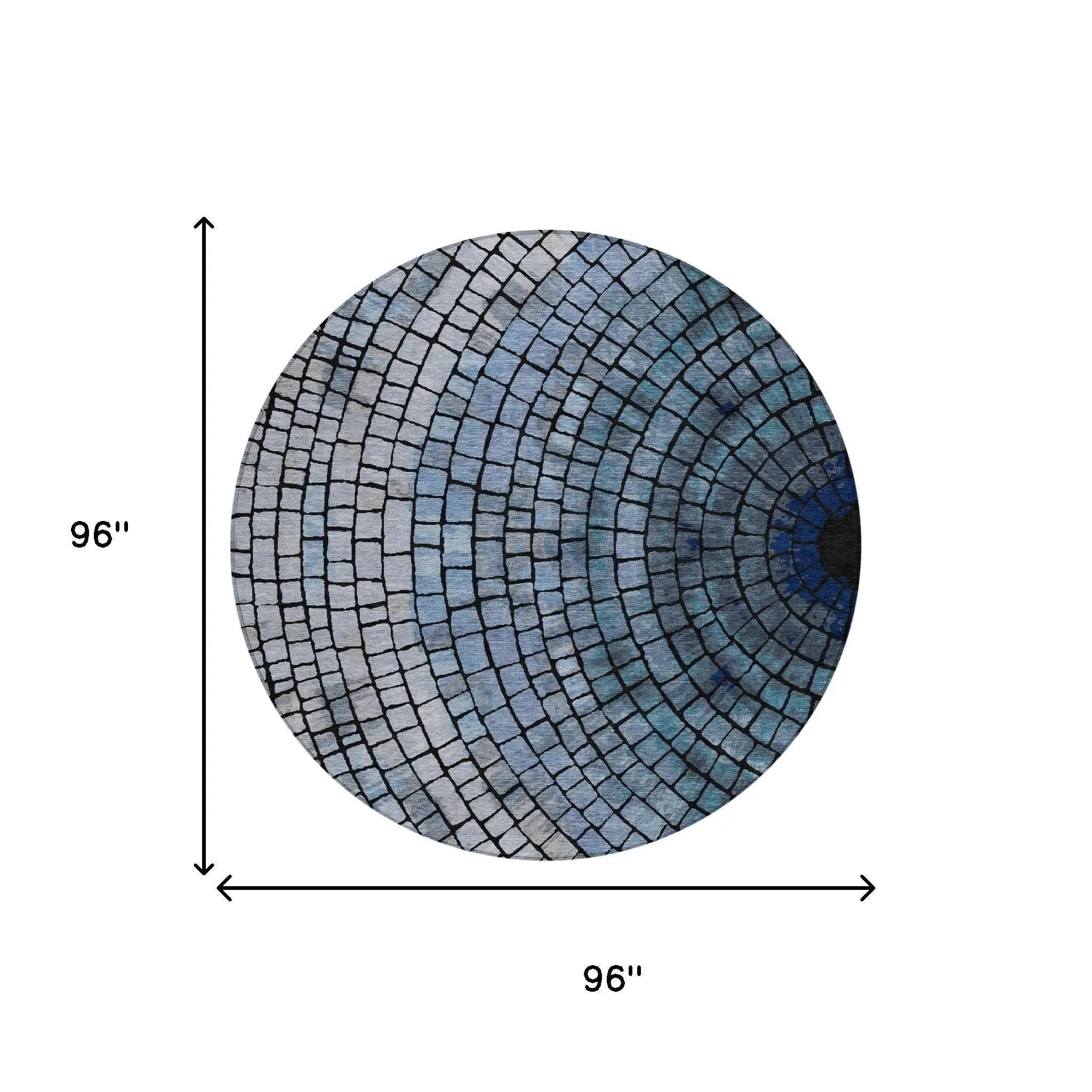 8' Denim Blue And Blue Round Geometric Washable Indoor Outdoor Area Rug Homeroots Outdoor