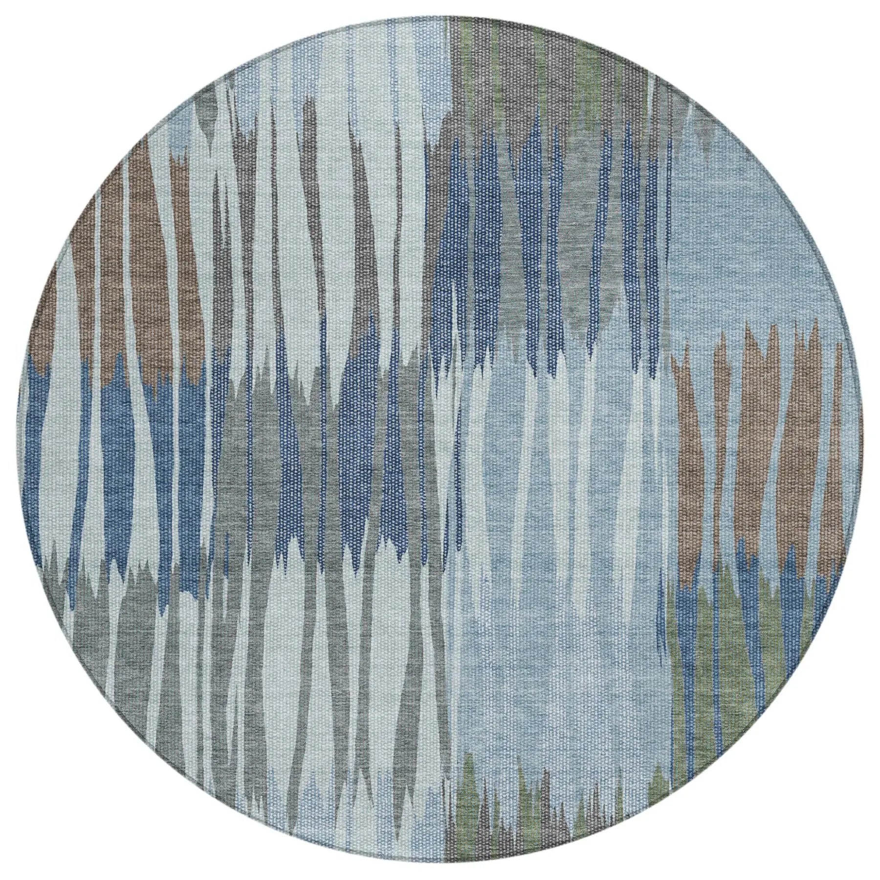 8' Denim Blue And Blue Round Striped Washable Indoor Outdoor Area Rug Homeroots Outdoor