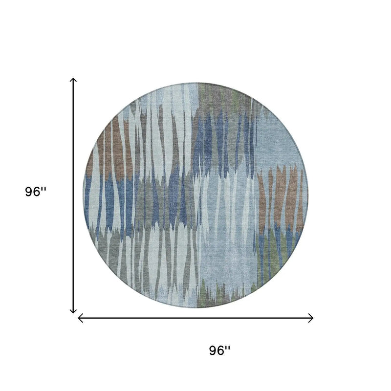 8' Denim Blue And Blue Round Striped Washable Indoor Outdoor Area Rug Homeroots Outdoor
