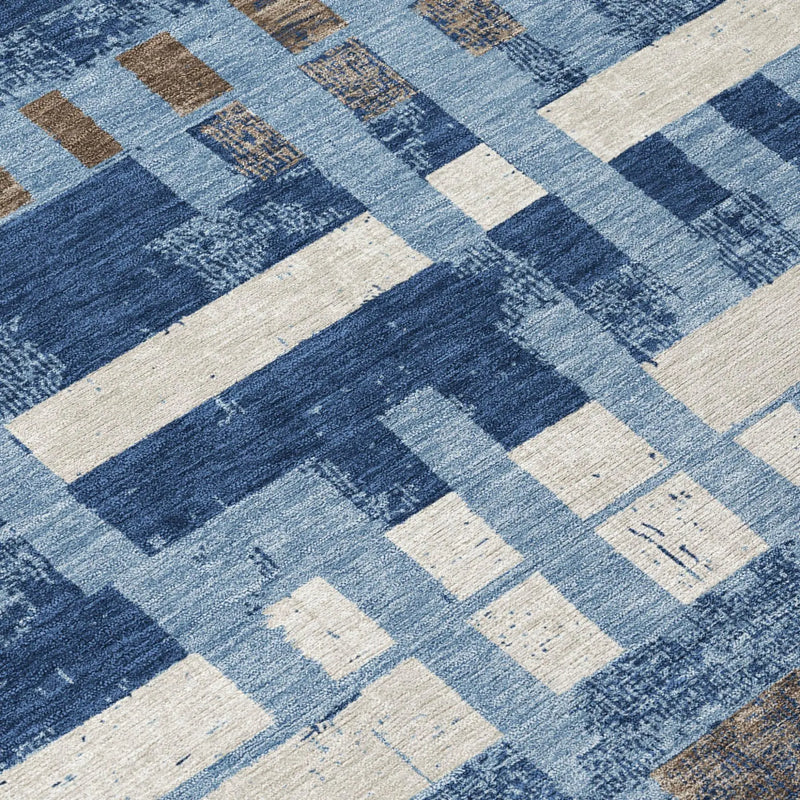 8' Denim Blue And Blue Round Striped Washable Indoor Outdoor Area Rug Homeroots Outdoor