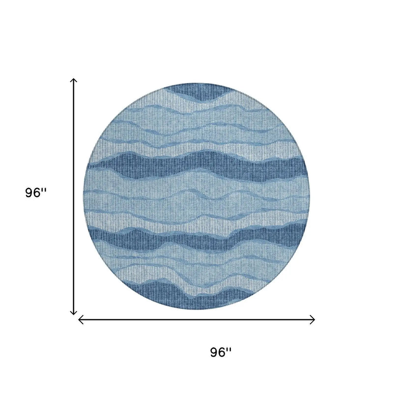 8' Denim Blue And Blue Round Striped Washable Indoor Outdoor Area Rug Homeroots Outdoor