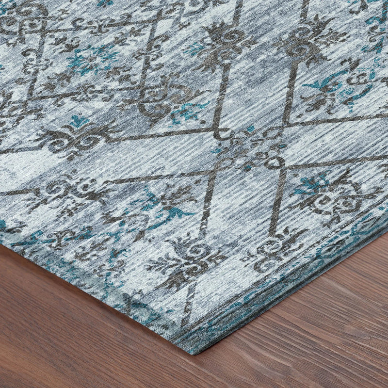 8' Denim Blue And Ivory Round Geometric Washable Indoor Outdoor Area Rug Homeroots Outdoor