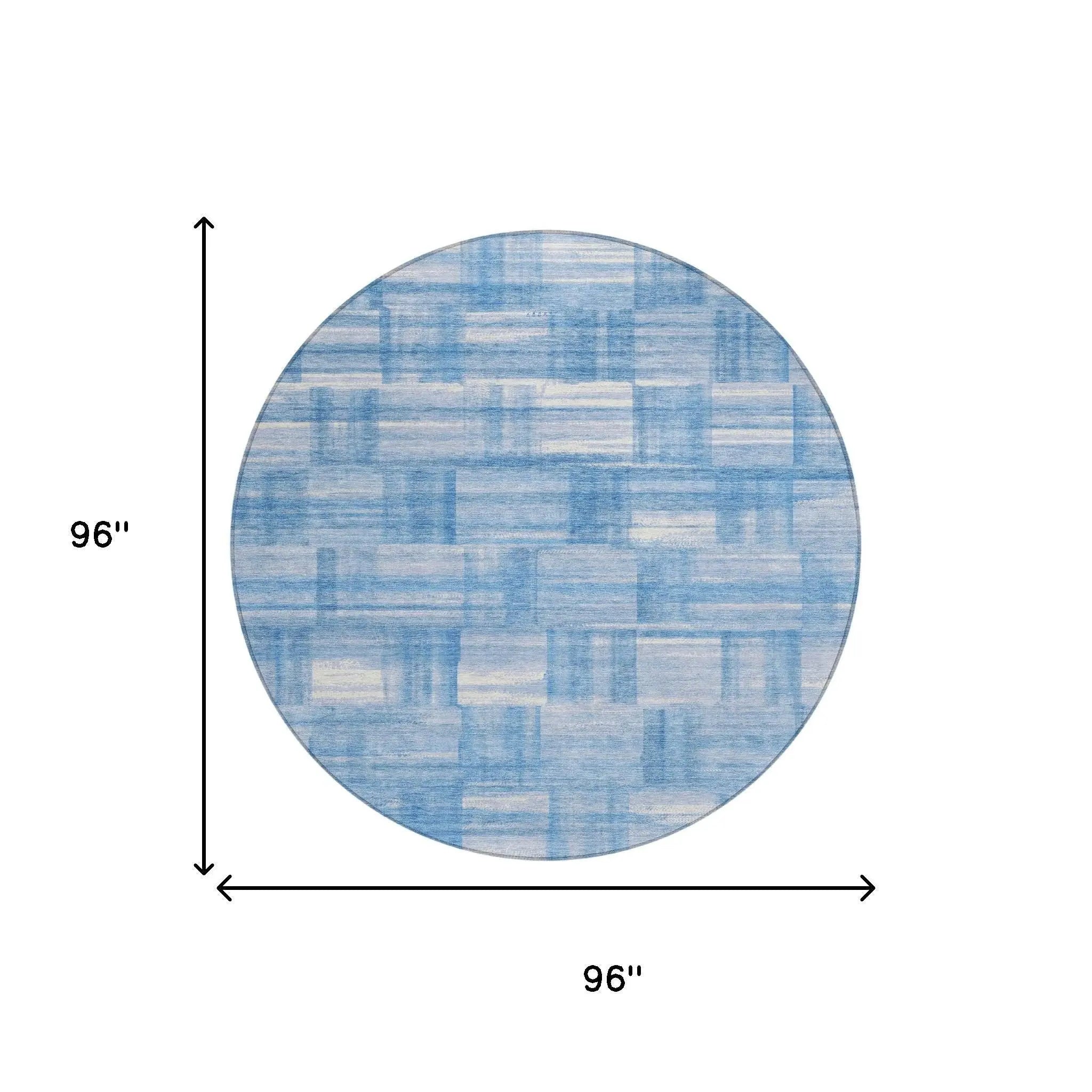 8' Denim Blue And Ivory Round Striped Washable Indoor Outdoor Area Rug Homeroots Outdoor