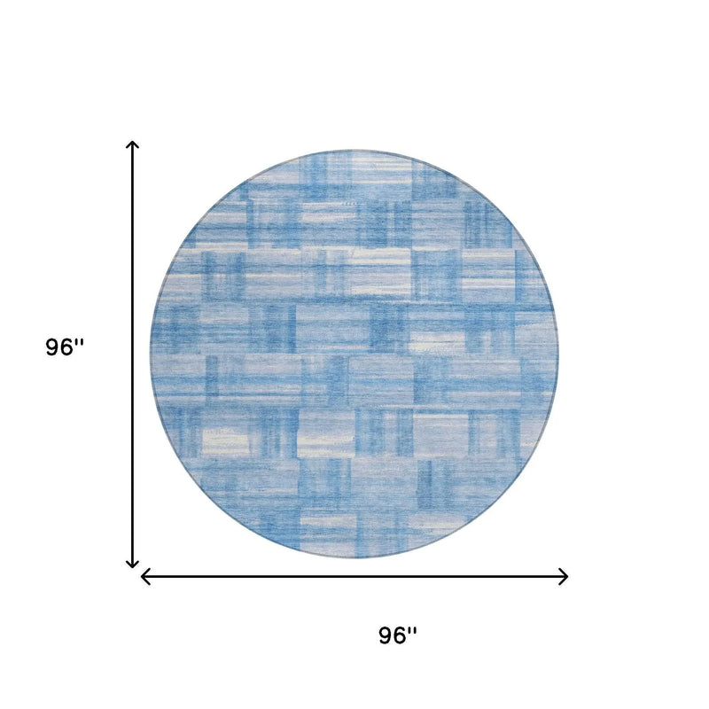 8' Denim Blue And Ivory Round Striped Washable Indoor Outdoor Area Rug Homeroots Outdoor