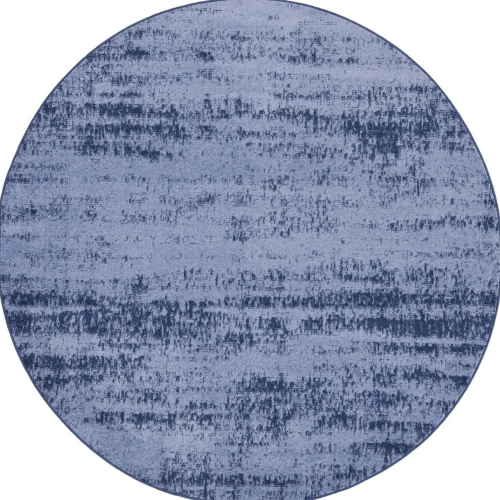 8' Denim Blue And Navy Blue Round Abstract Indoor Outdoor Area Rug Homeroots Outdoor