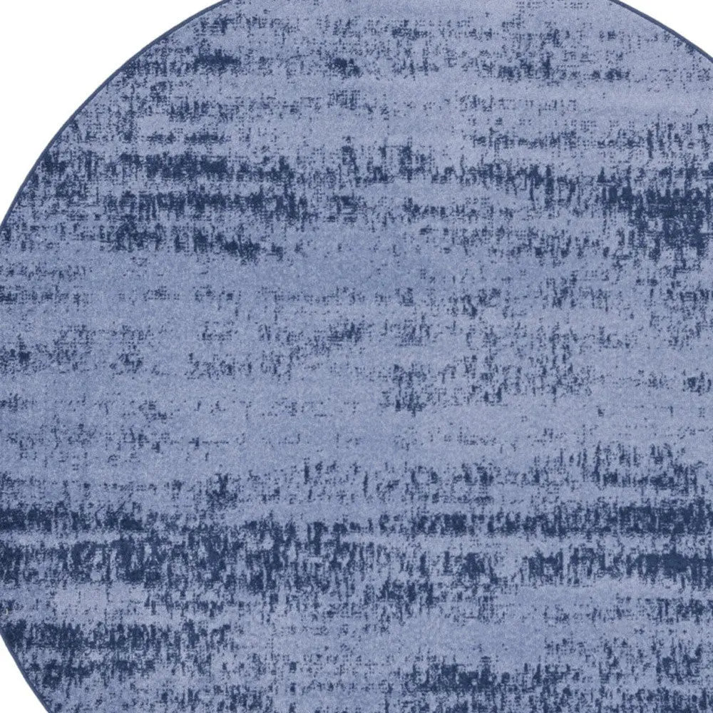 8' Denim Blue And Navy Blue Round Abstract Indoor Outdoor Area Rug Homeroots Outdoor