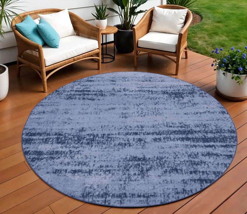 8' Denim Blue And Navy Blue Round Abstract Indoor Outdoor Area Rug Homeroots Outdoor