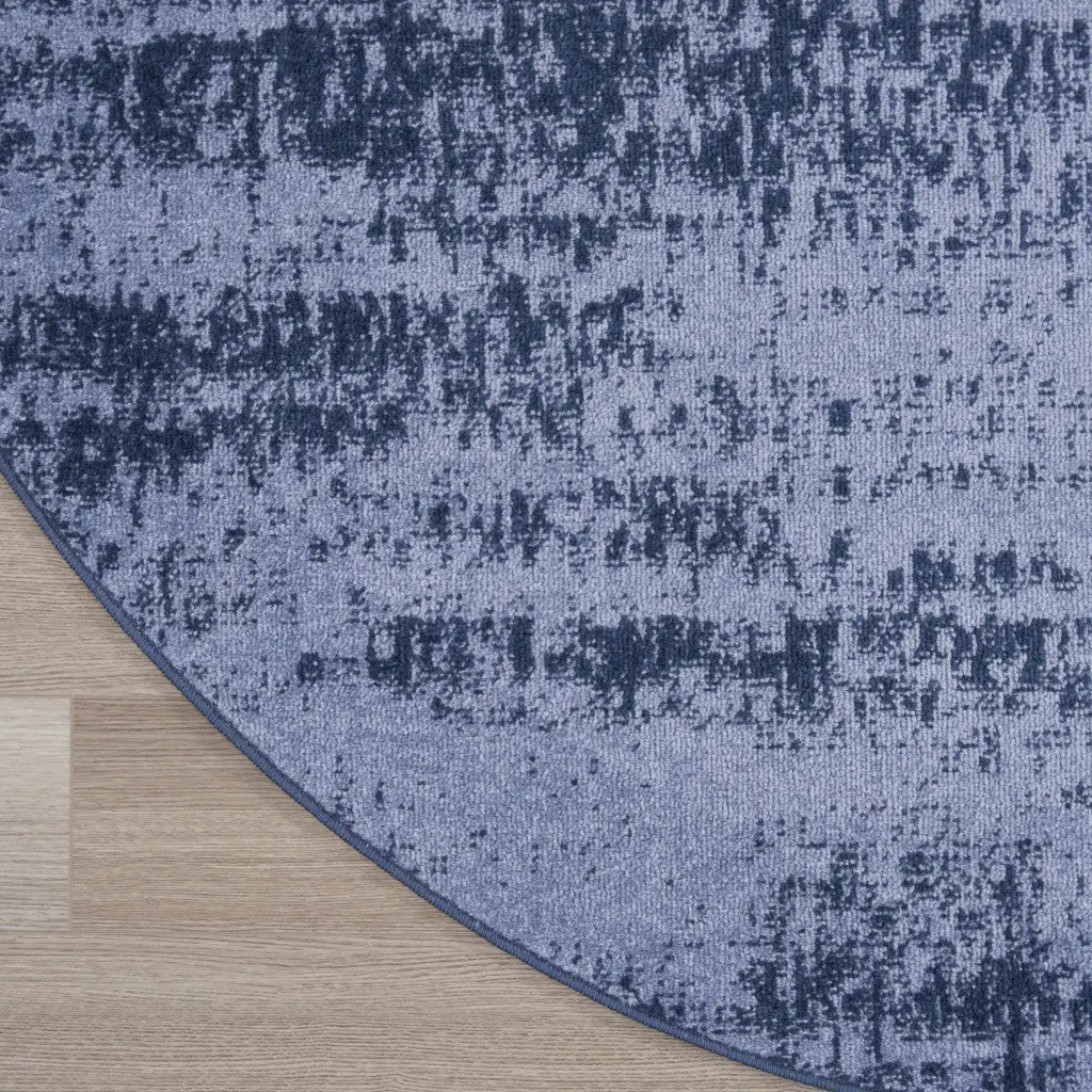 8' Denim Blue And Navy Blue Round Abstract Indoor Outdoor Area Rug Homeroots Outdoor