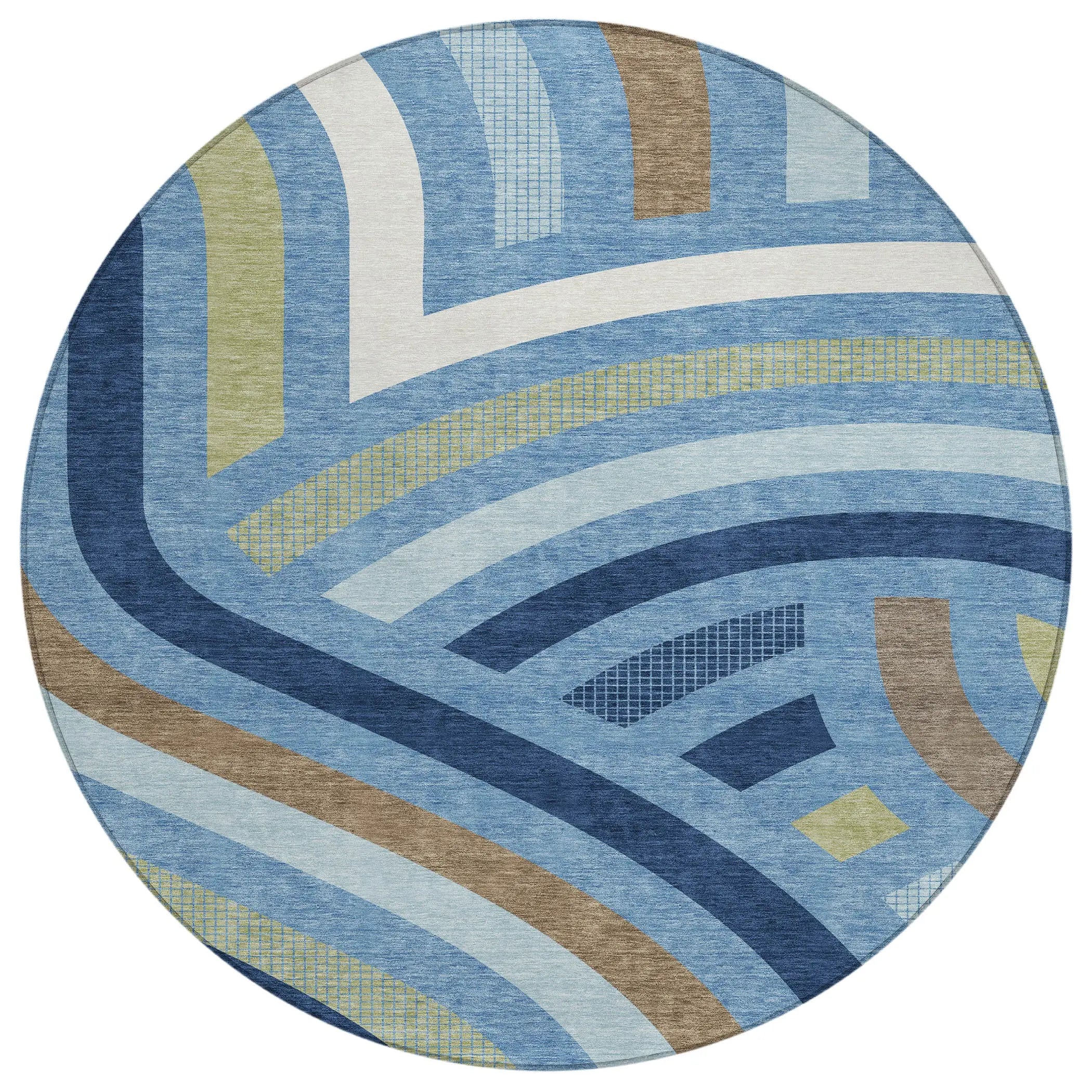8' Denim Blue And Navy Blue Round Abstract Washable Indoor Outdoor Area Rug Homeroots Outdoor