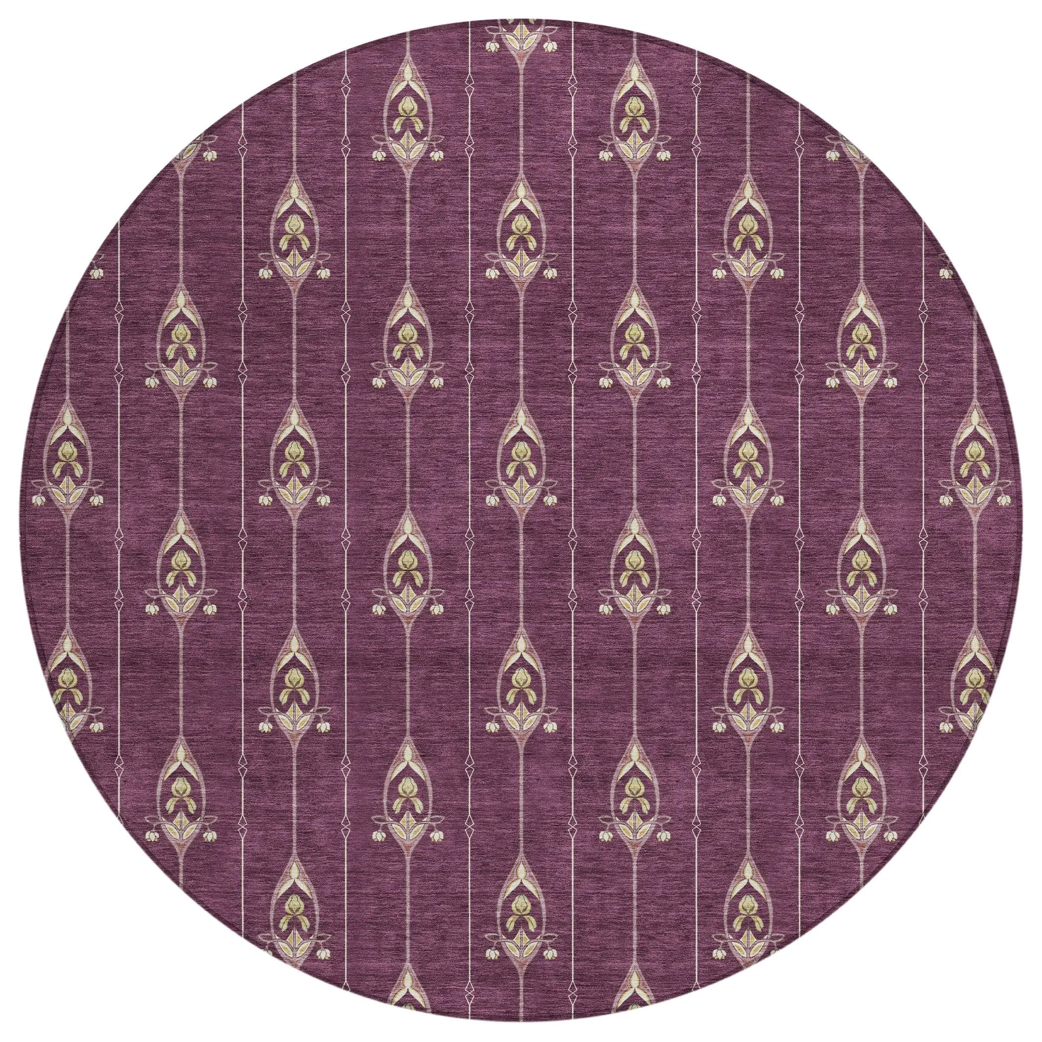8' Eggplant And Graphite Round Geometric Washable Indoor Outdoor Area Rug Homeroots Outdoor