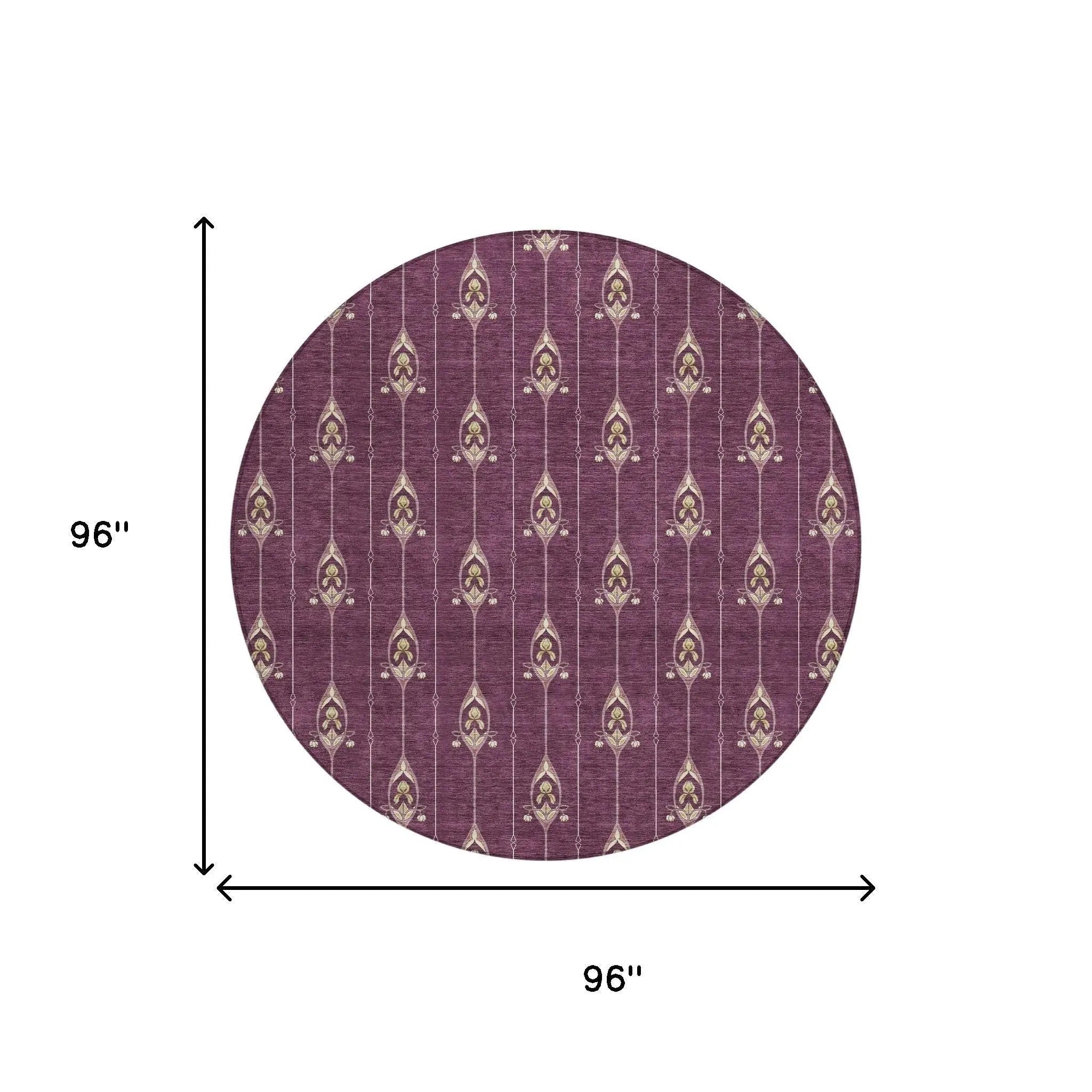 8' Eggplant And Graphite Round Geometric Washable Indoor Outdoor Area Rug Homeroots Outdoor