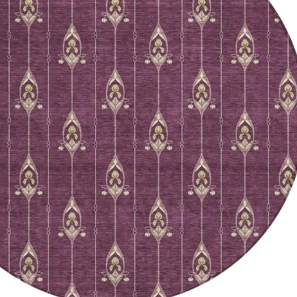 8' Eggplant And Graphite Round Geometric Washable Indoor Outdoor Area Rug Homeroots Outdoor