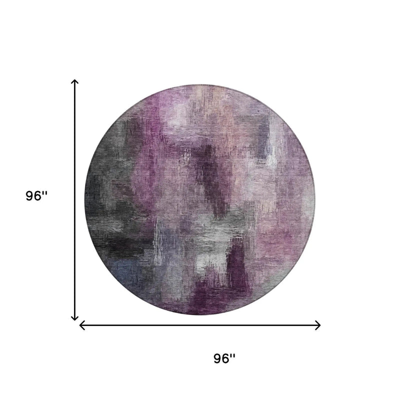 8' Eggplant And Purple Round Abstract Washable Indoor Outdoor Area Rug Homeroots Outdoor