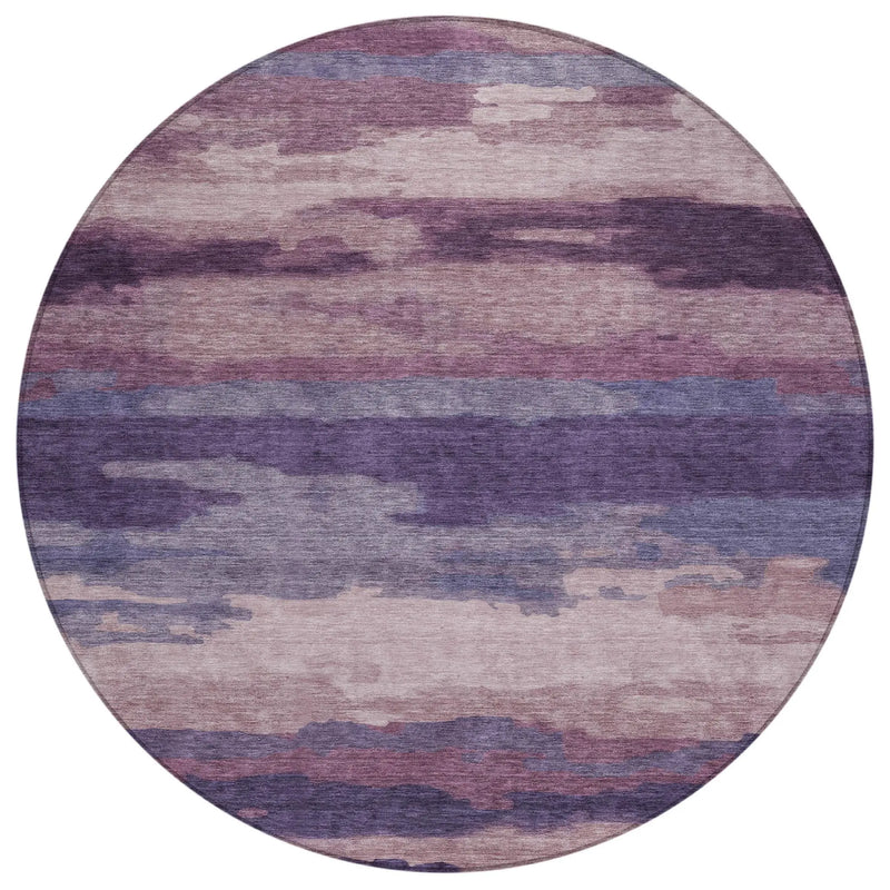 8' Eggplant And Purple Round Abstract Washable Indoor Outdoor Area Rug Homeroots Outdoor