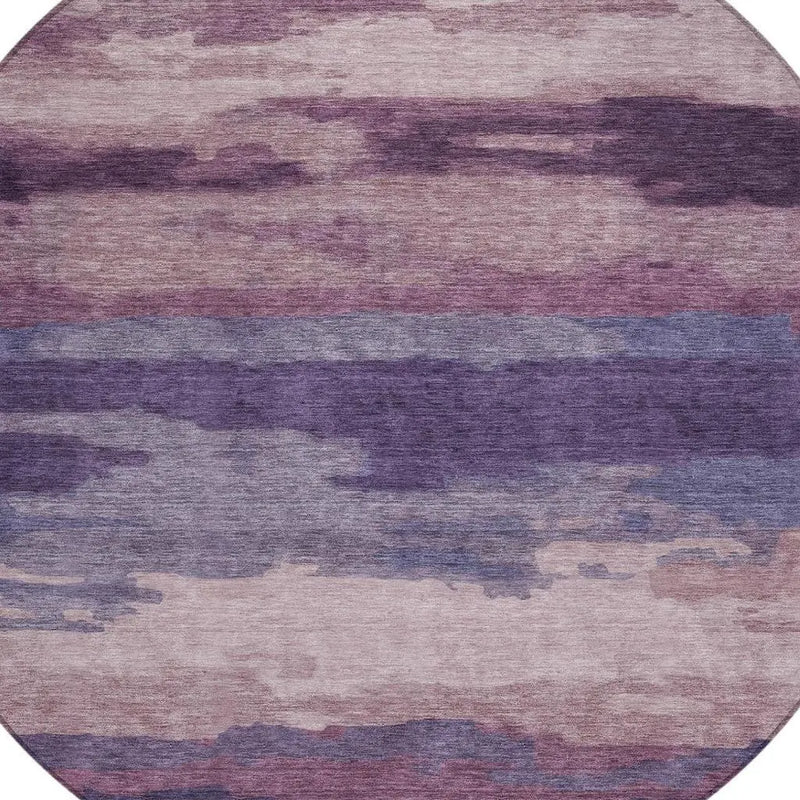 8' Eggplant And Purple Round Abstract Washable Indoor Outdoor Area Rug Homeroots Outdoor