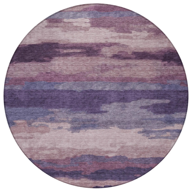 8' Eggplant And Purple Round Abstract Washable Indoor Outdoor Area Rug Homeroots Outdoor