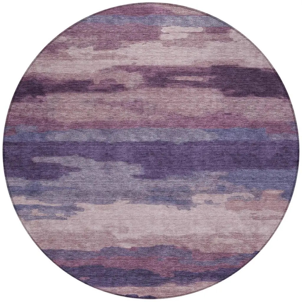 8' Eggplant And Purple Round Abstract Washable Indoor Outdoor Area Rug Homeroots Outdoor