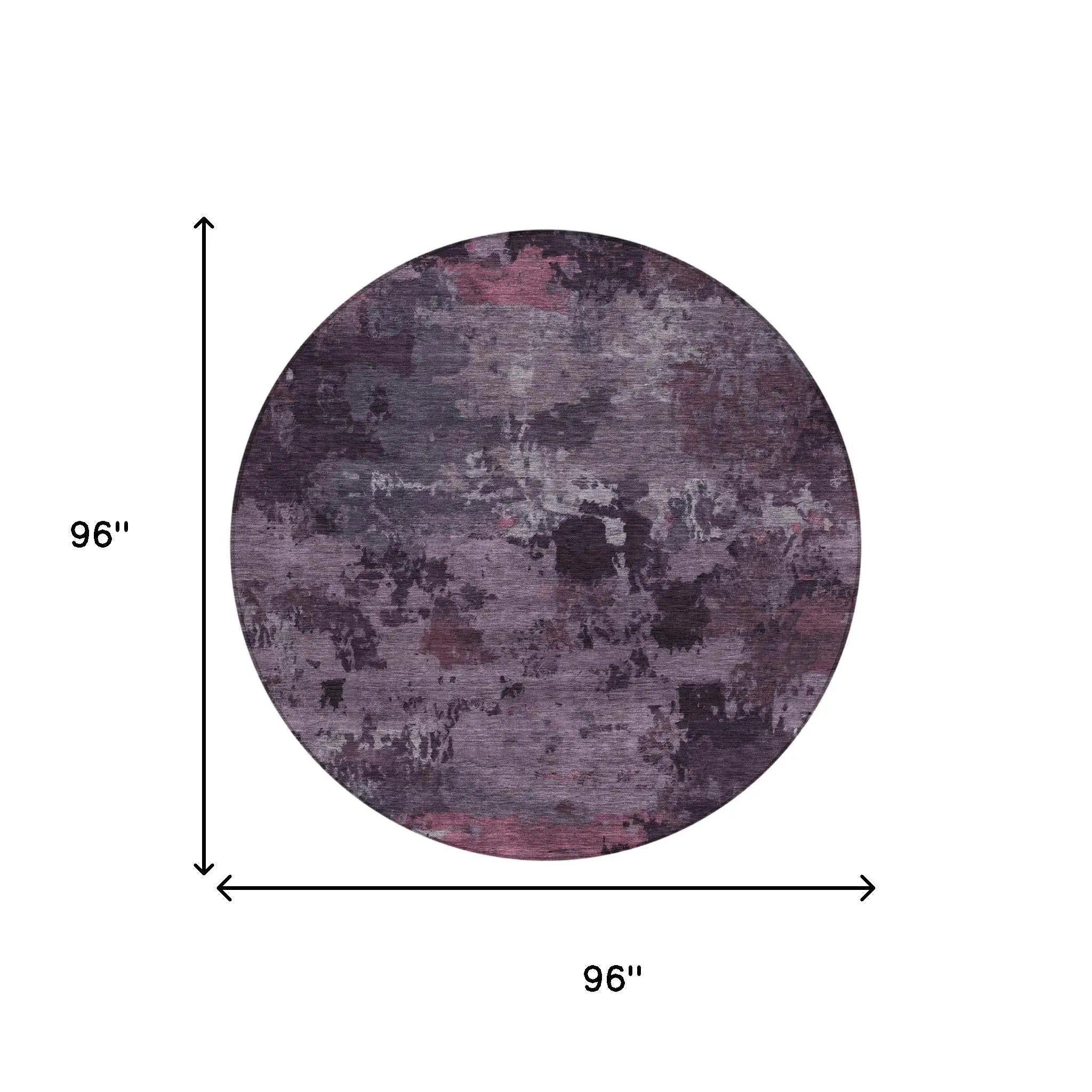 8' Eggplant And Purple Round Abstract Washable Indoor Outdoor Area Rug Homeroots Outdoor