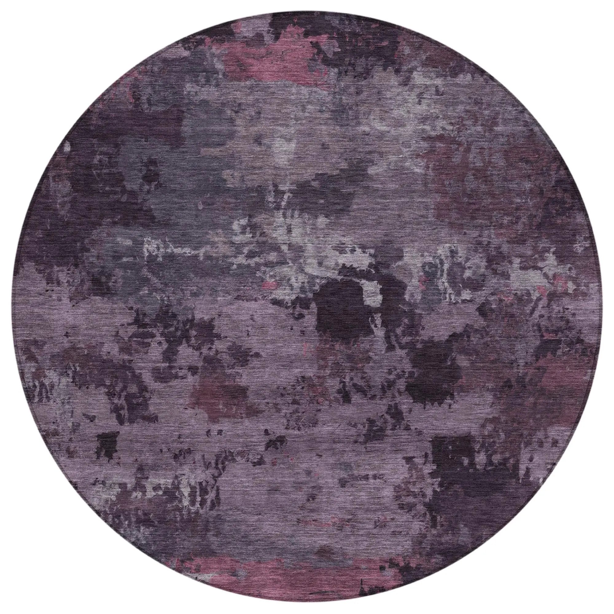 8' Eggplant And Purple Round Abstract Washable Indoor Outdoor Area Rug Homeroots Outdoor