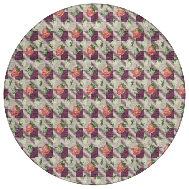 8' Eggplant And Purple Round Floral Washable Indoor Outdoor Area Rug Homeroots Outdoor