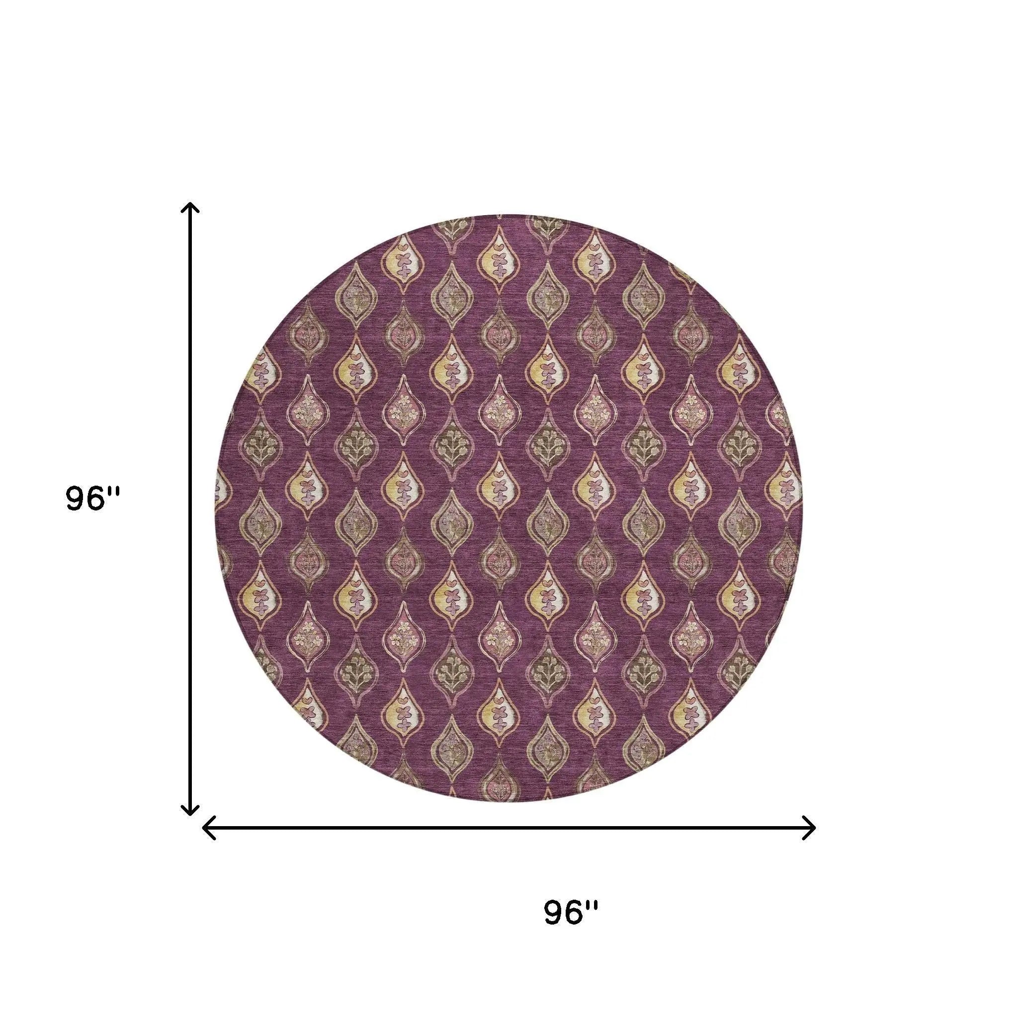 8' Eggplant And Purple Round Floral Washable Indoor Outdoor Area Rug Homeroots Outdoor