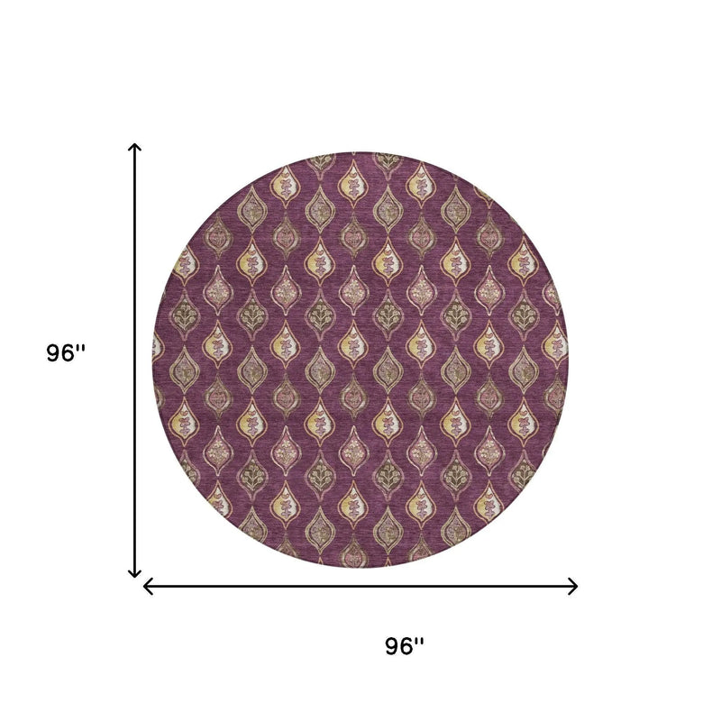8' Eggplant And Purple Round Floral Washable Indoor Outdoor Area Rug Homeroots Outdoor