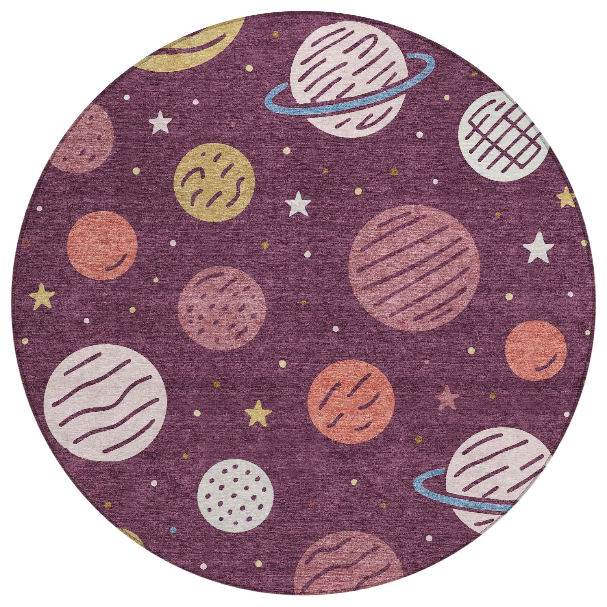 8' Eggplant And Purple Round Floral Washable Indoor Outdoor Area Rug Homeroots Outdoor