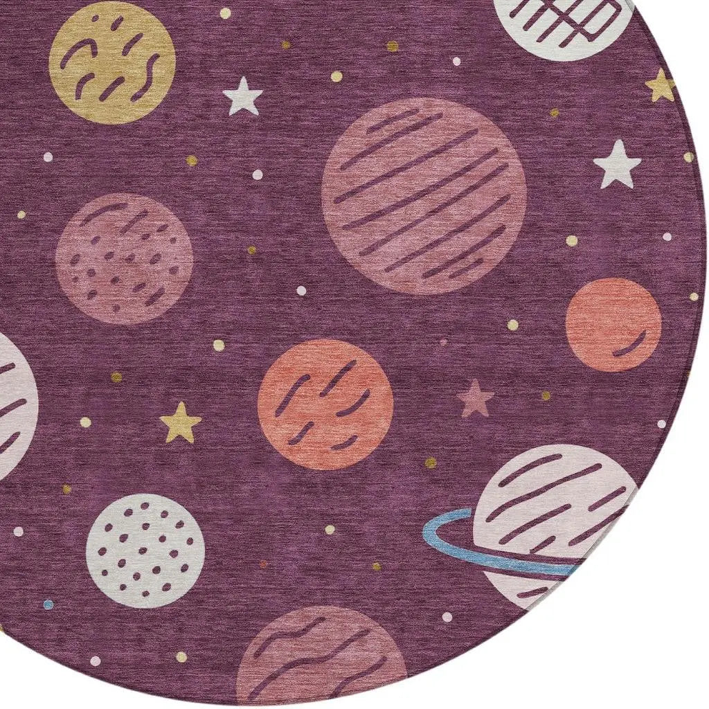 8' Eggplant And Purple Round Floral Washable Indoor Outdoor Area Rug Homeroots Outdoor