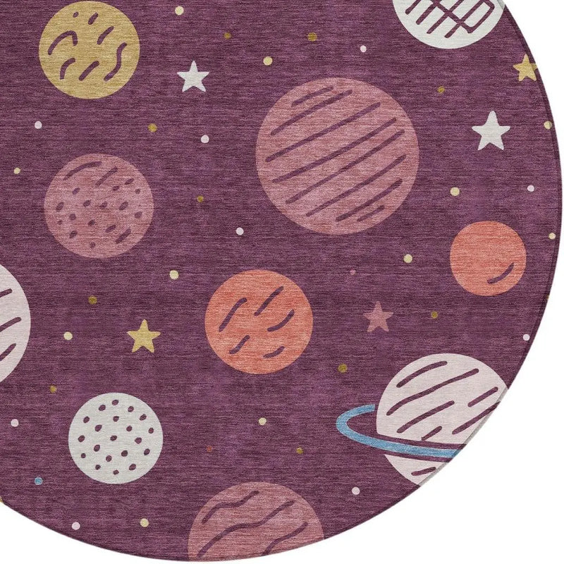 8' Eggplant And Purple Round Floral Washable Indoor Outdoor Area Rug Homeroots Outdoor
