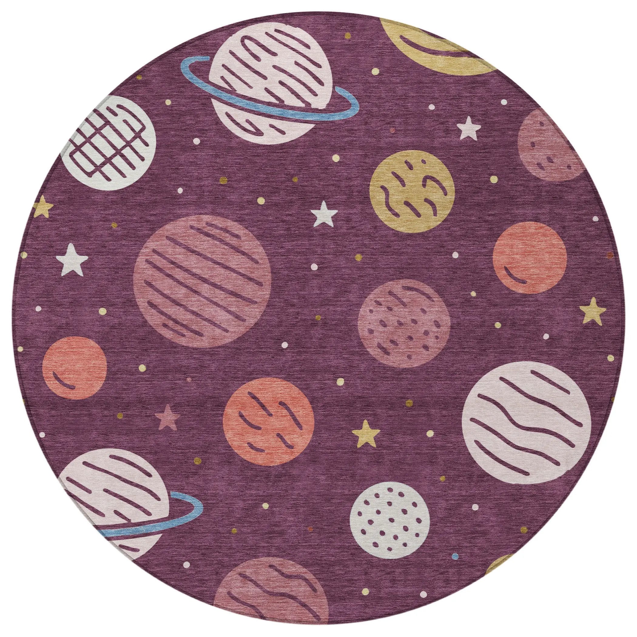 8' Eggplant And Purple Round Floral Washable Indoor Outdoor Area Rug Homeroots Outdoor