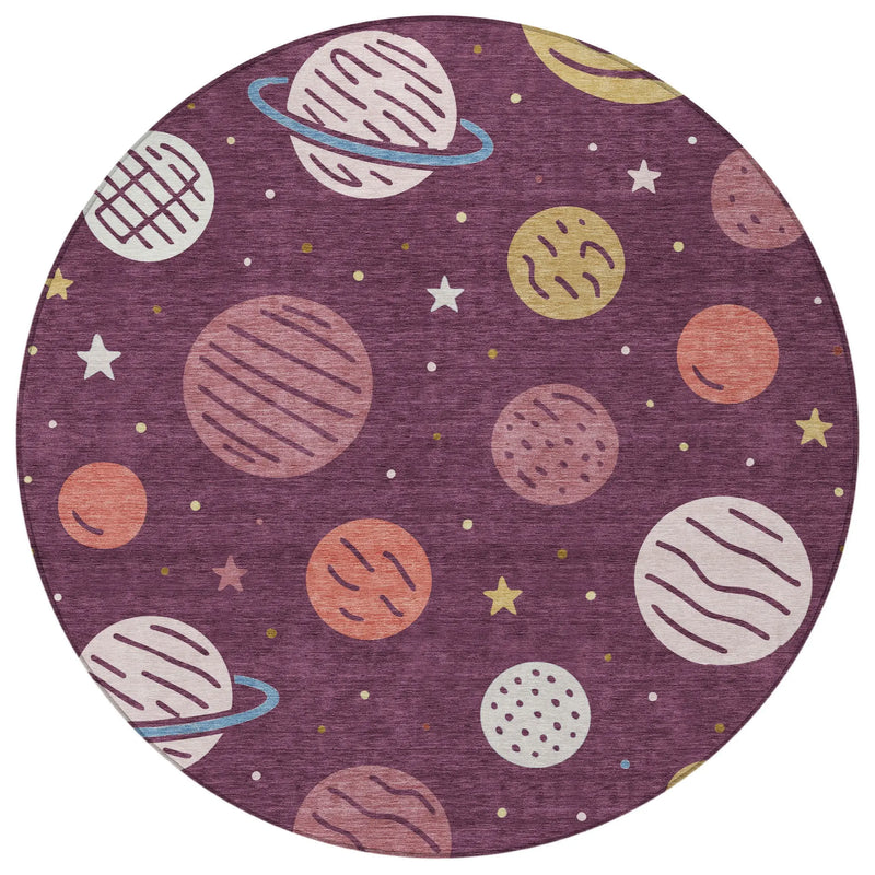 8' Eggplant And Purple Round Floral Washable Indoor Outdoor Area Rug Homeroots Outdoor