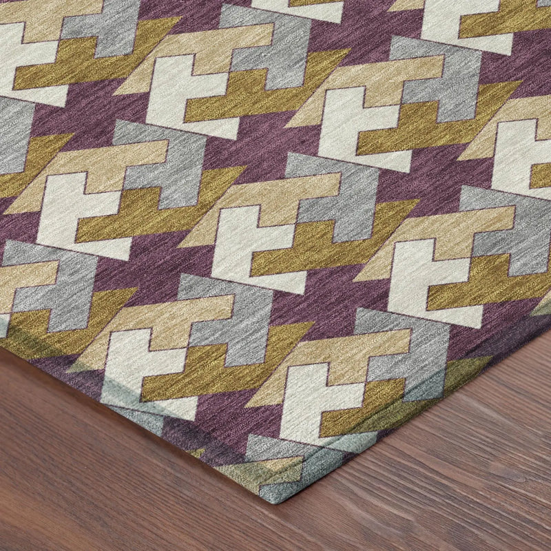 8' Eggplant And Purple Round Geometric Washable Indoor Outdoor Area Rug Homeroots Outdoor