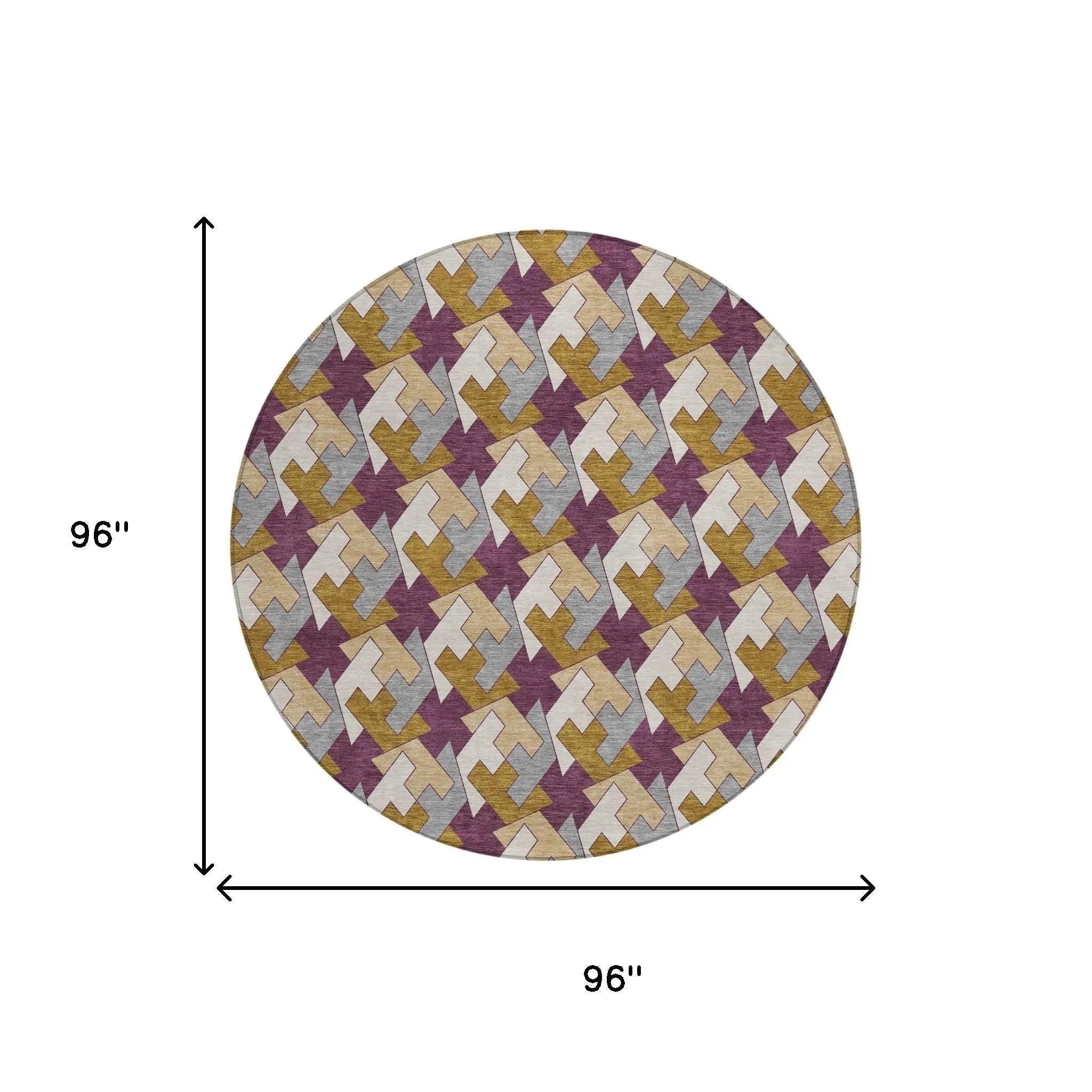 8' Eggplant And Purple Round Geometric Washable Indoor Outdoor Area Rug Homeroots Outdoor