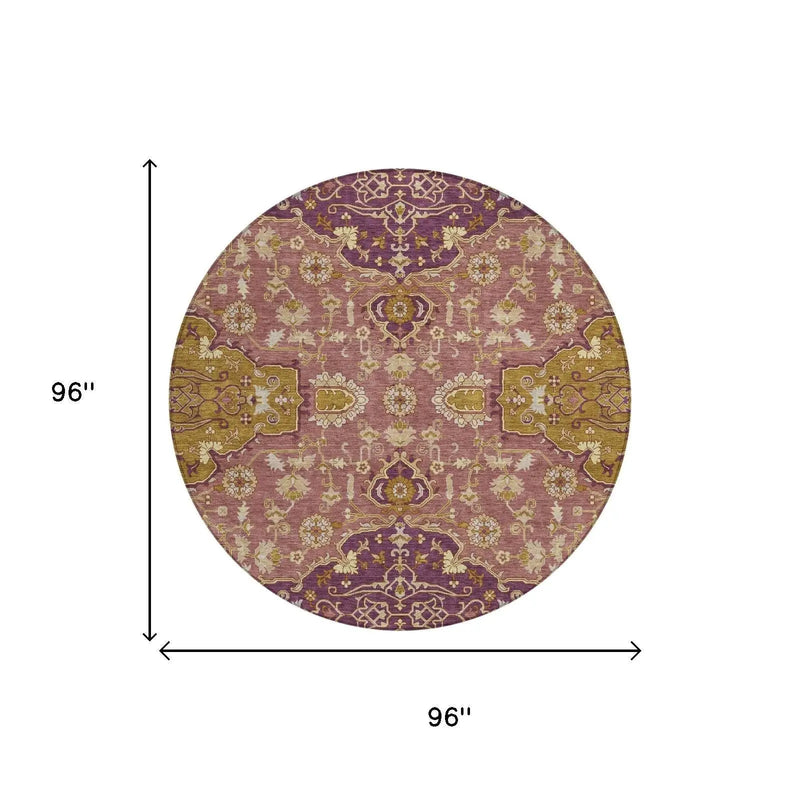 8' Eggplant And Purple Round Oriental Washable Indoor Outdoor Area Rug Homeroots Outdoor