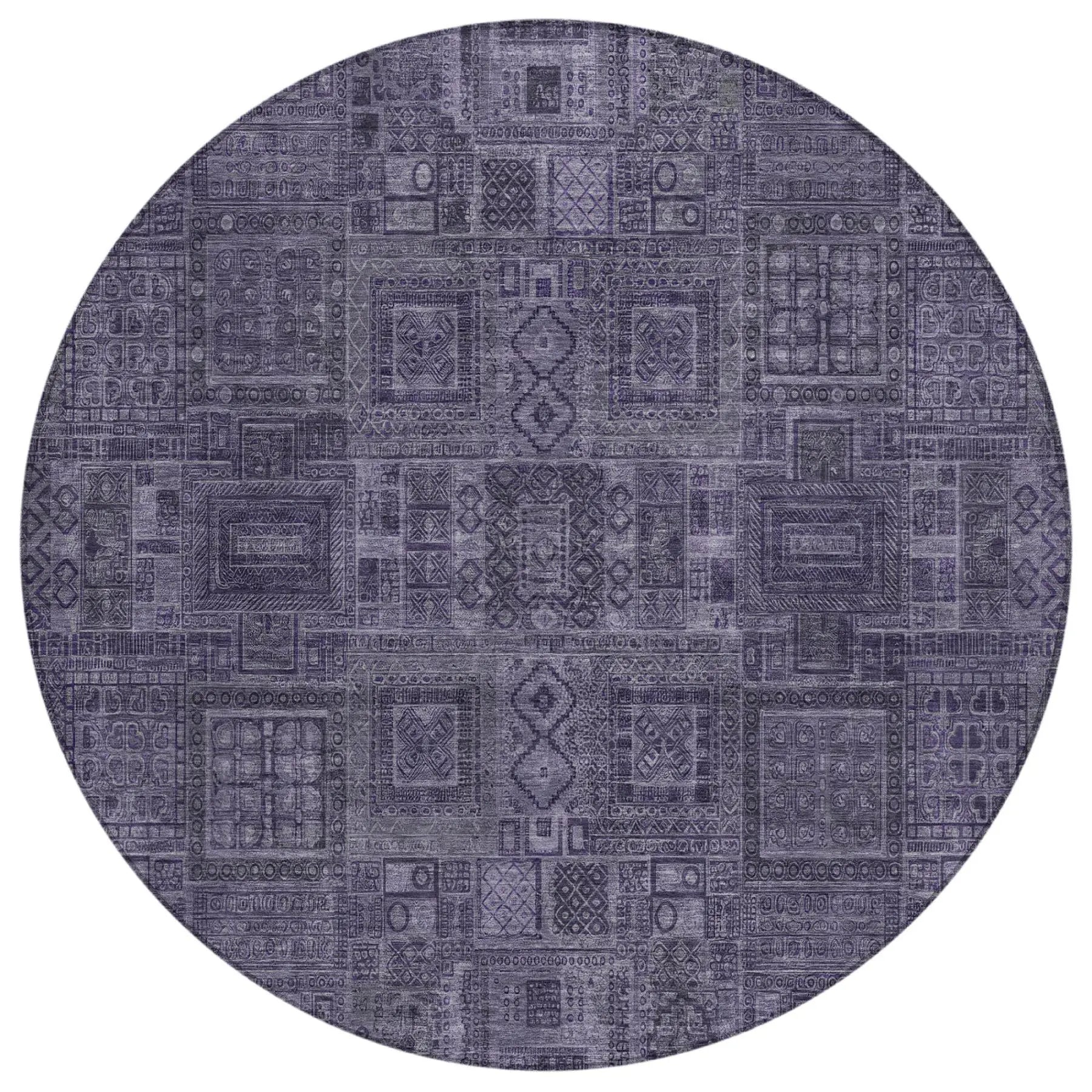 8' Eggplant And Purple Round Oriental Washable Indoor Outdoor Area Rug Homeroots Outdoor