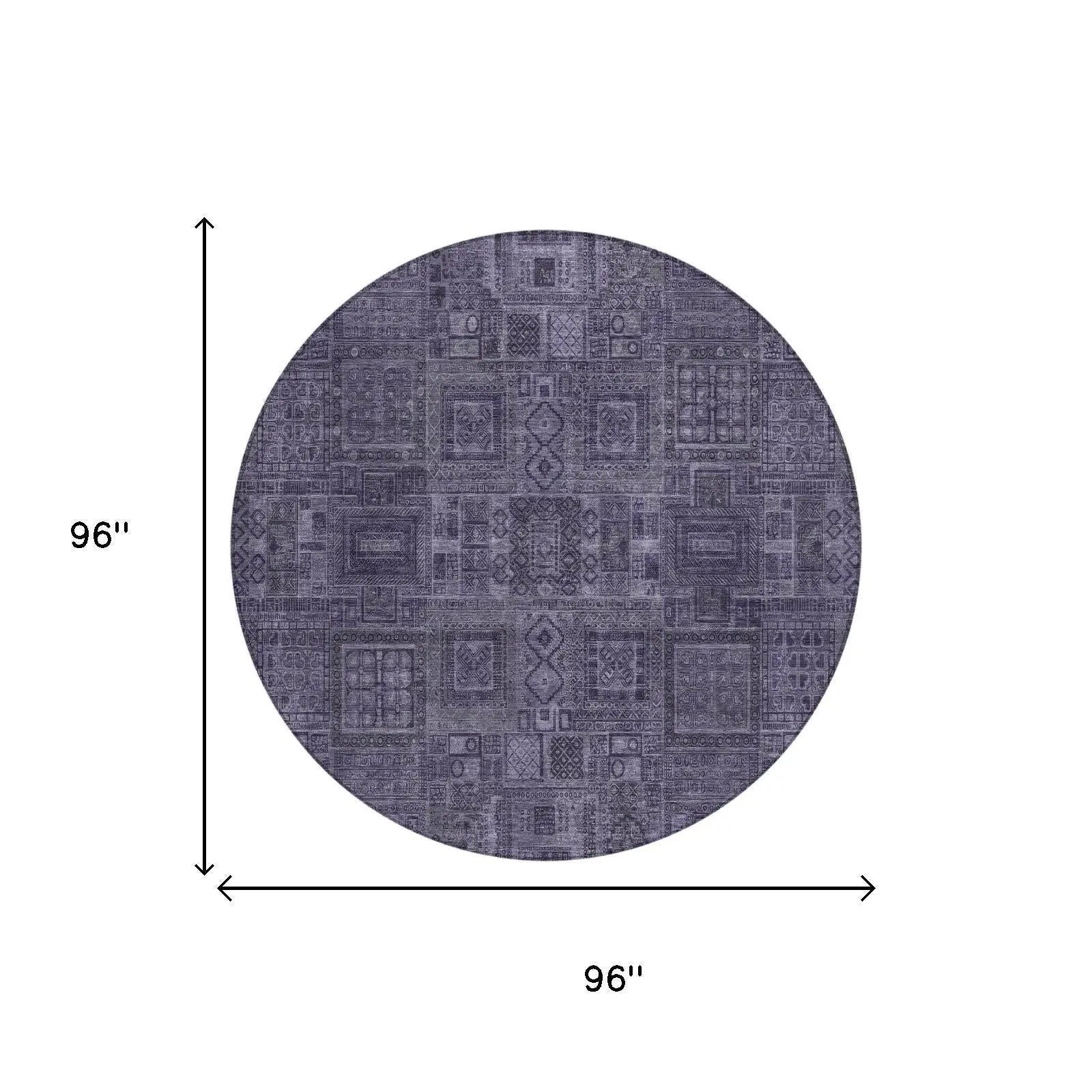 8' Eggplant And Purple Round Oriental Washable Indoor Outdoor Area Rug Homeroots Outdoor