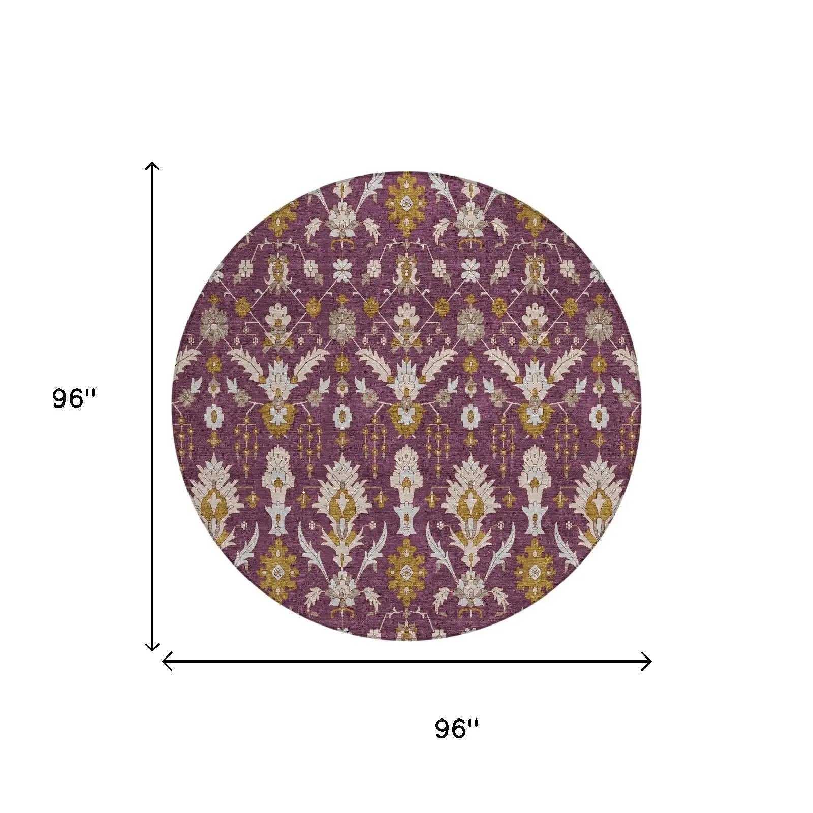 8' Eggplant And Purple Round Oriental Washable Indoor Outdoor Area Rug Homeroots Outdoor