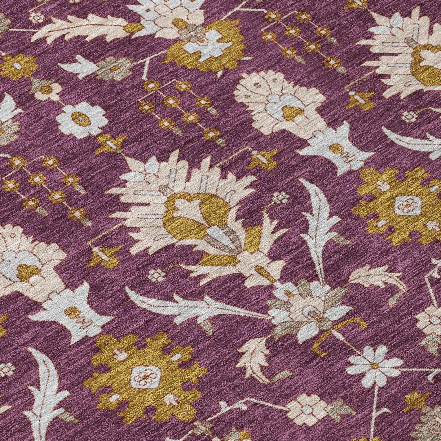 8' Eggplant And Purple Round Oriental Washable Indoor Outdoor Area Rug Homeroots Outdoor