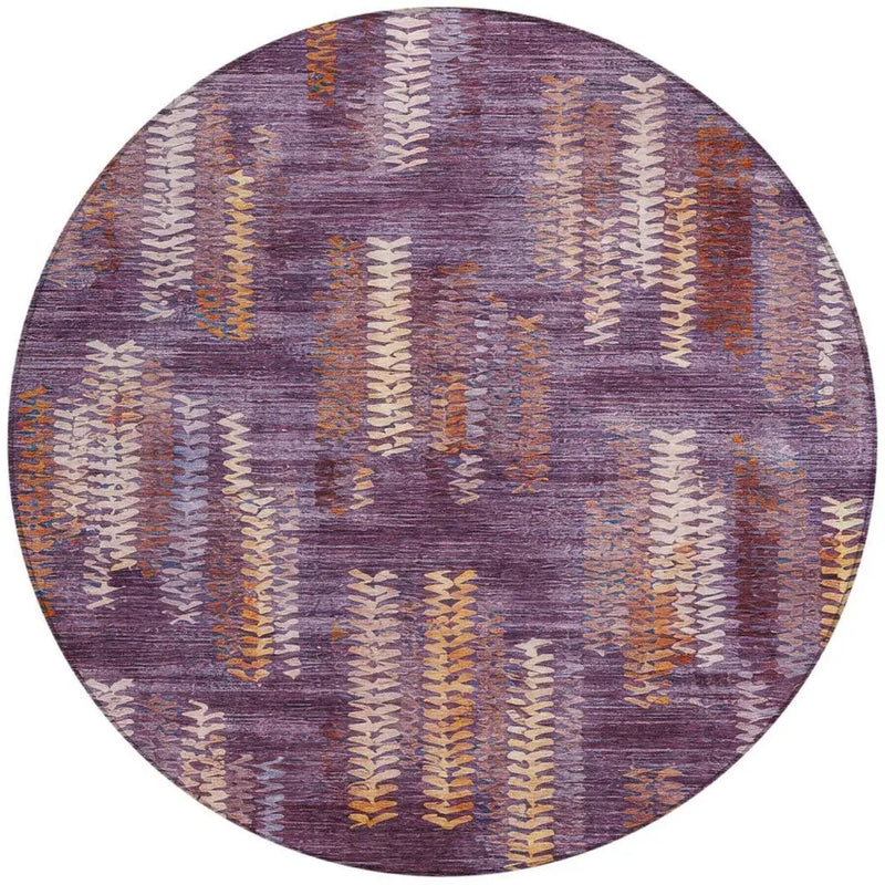 8' Eggplant And Purple Round Striped Washable Indoor Outdoor Area Rug Homeroots Outdoor