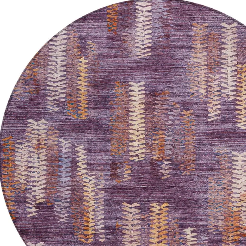 8' Eggplant And Purple Round Striped Washable Indoor Outdoor Area Rug Homeroots Outdoor