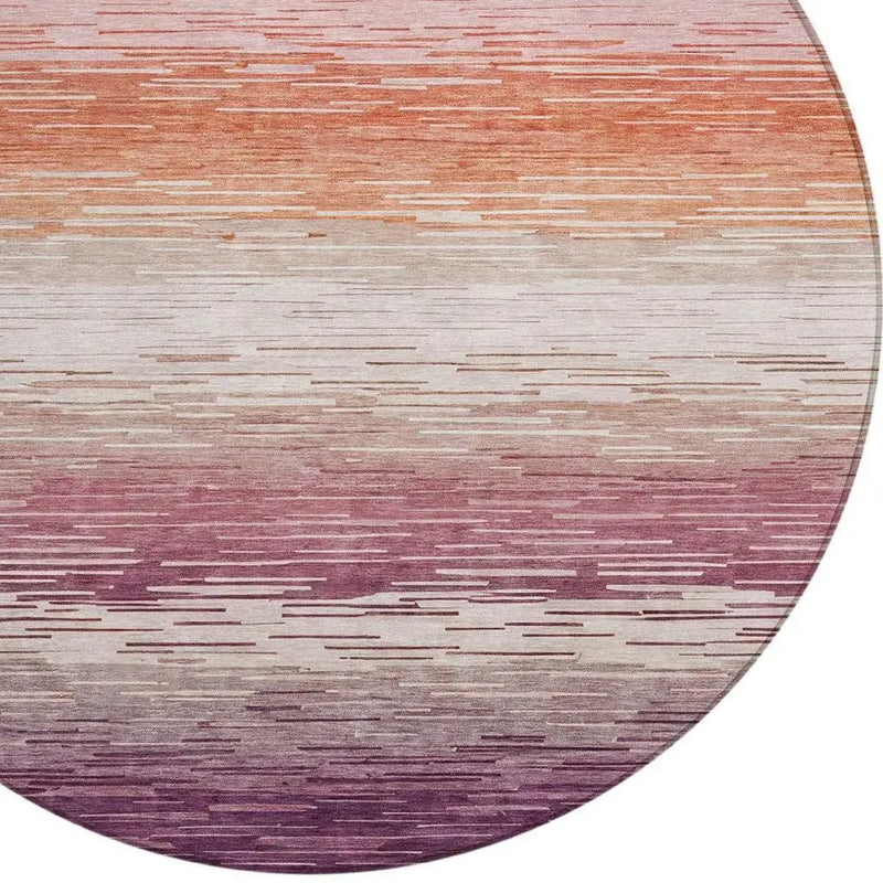8' Eggplant And Purple Round Striped Washable Indoor Outdoor Area Rug Homeroots Outdoor