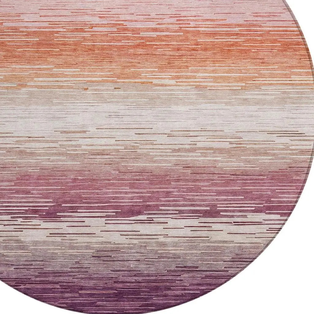 8' Eggplant And Purple Round Striped Washable Indoor Outdoor Area Rug Homeroots Outdoor