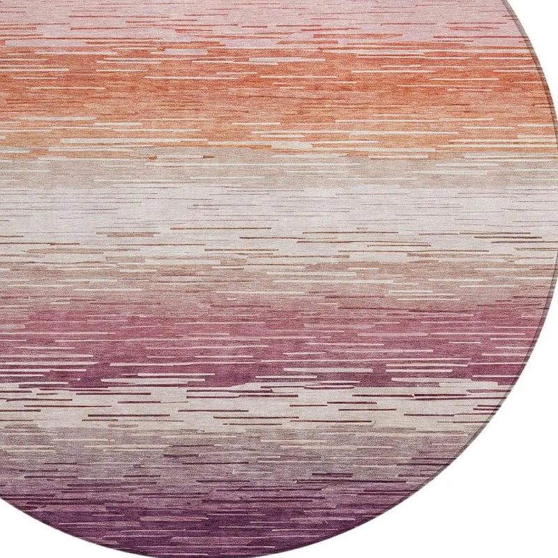 8' Eggplant And Purple Round Striped Washable Indoor Outdoor Area Rug Homeroots Outdoor