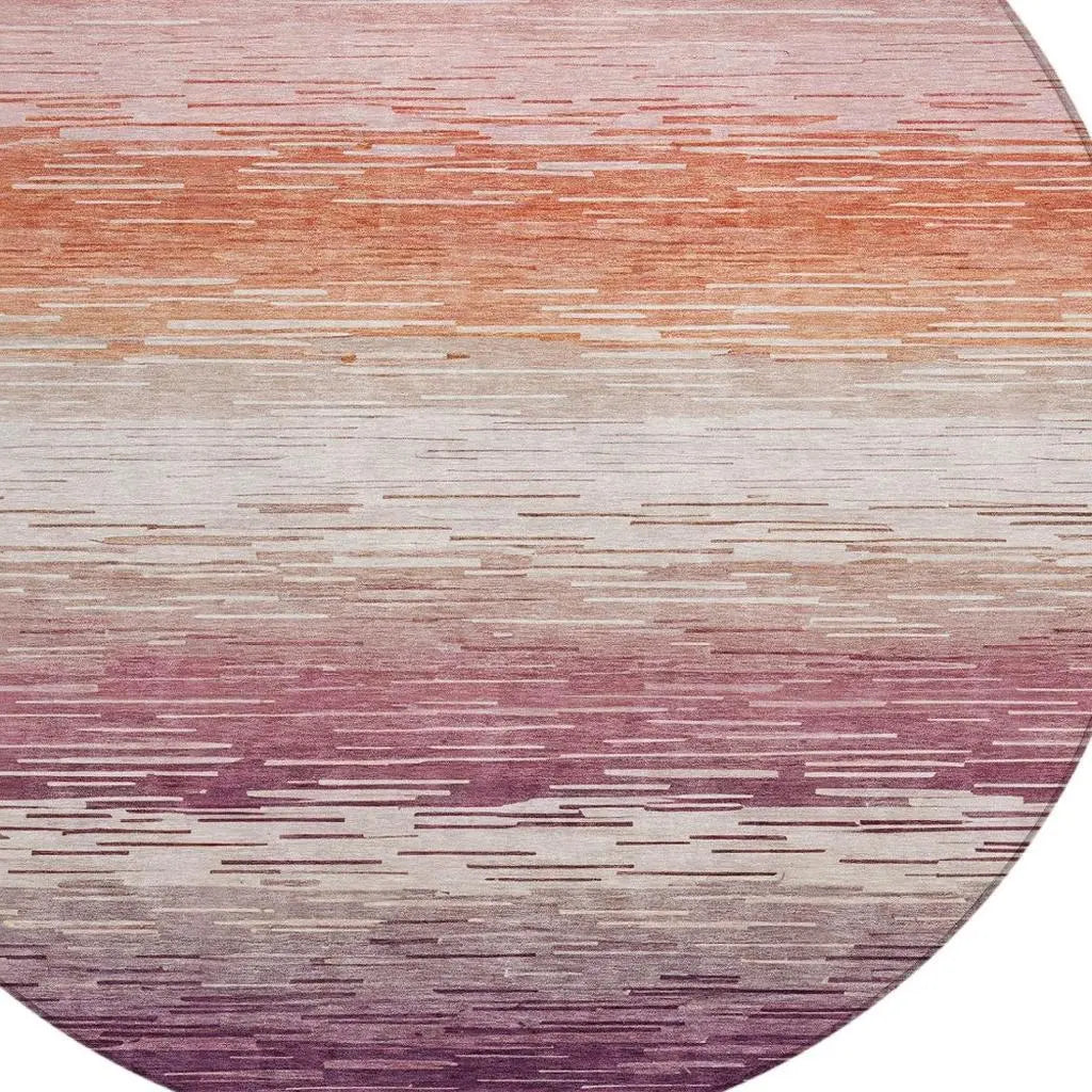 8' Eggplant And Purple Round Striped Washable Indoor Outdoor Area Rug Homeroots Outdoor