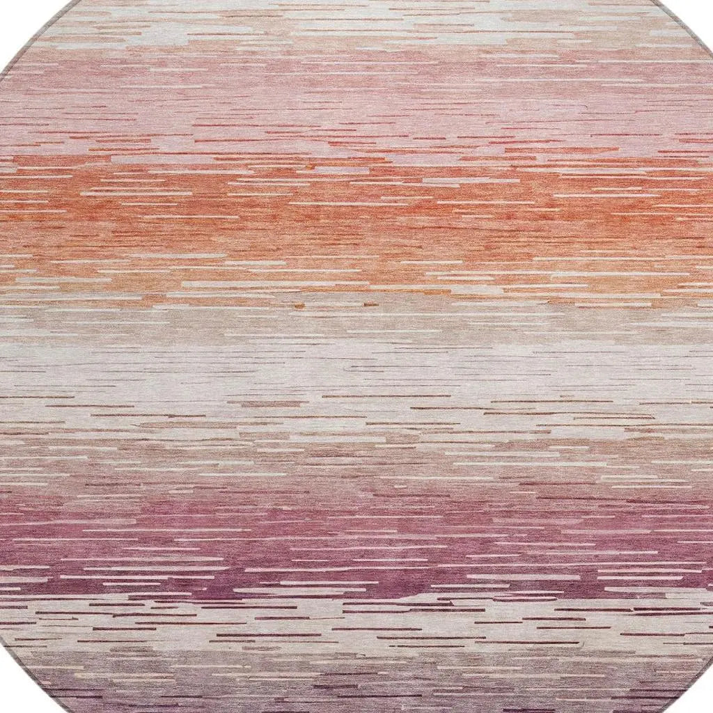 8' Eggplant And Purple Round Striped Washable Indoor Outdoor Area Rug Homeroots Outdoor