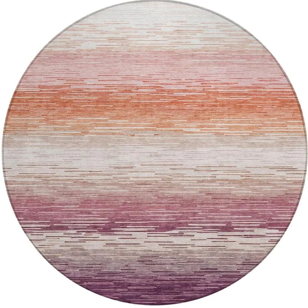 8' Eggplant And Purple Round Striped Washable Indoor Outdoor Area Rug Homeroots Outdoor