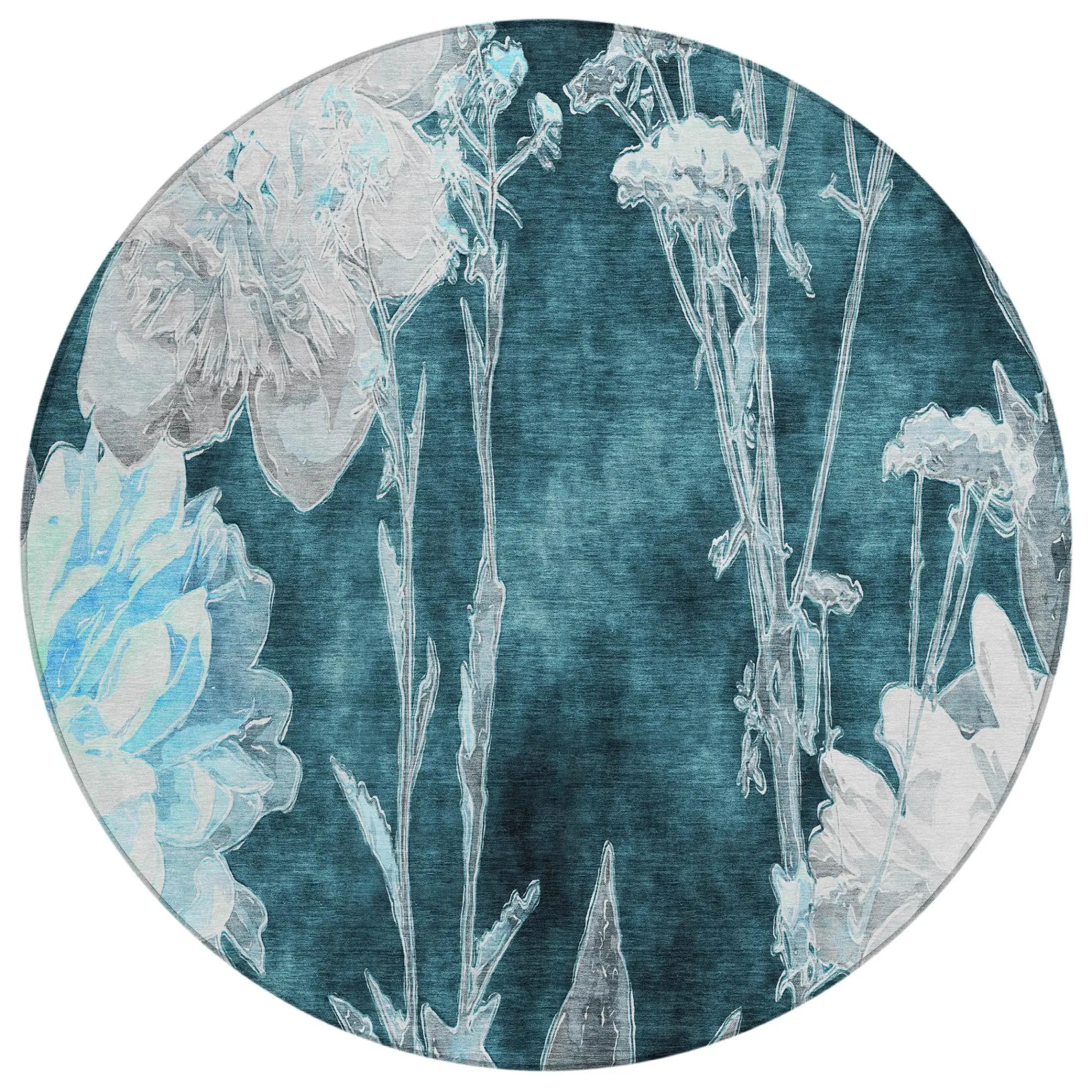 8' Emerald And Green Round Floral Washable Indoor Outdoor Area Rug Homeroots Outdoor