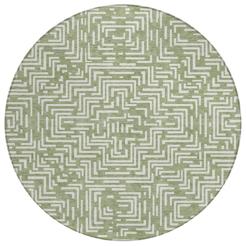8' Fern Green And Copper Round Geometric Washable Indoor Outdoor Area Rug Homeroots Outdoor