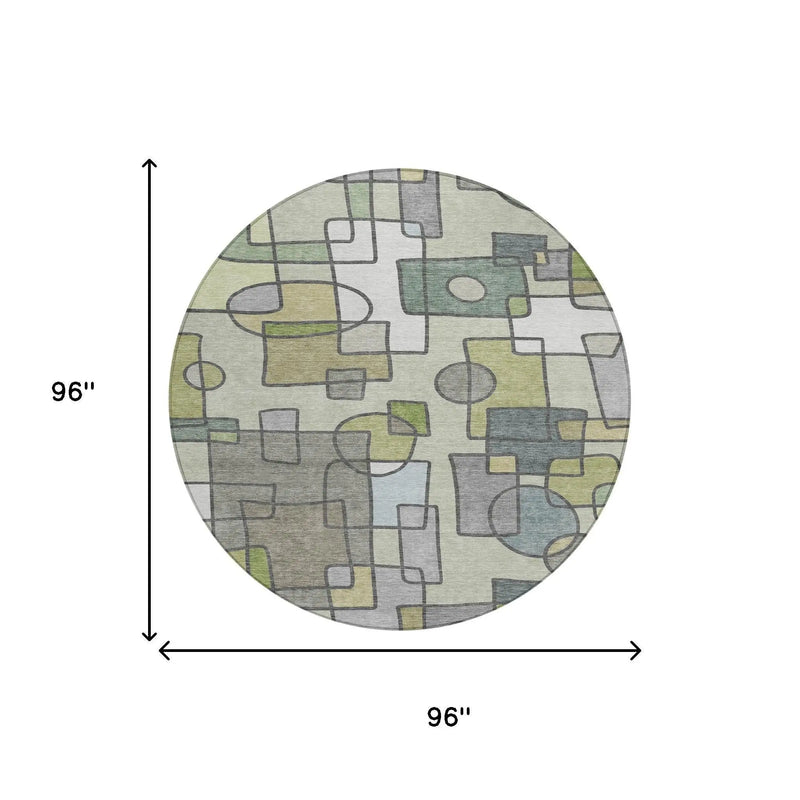 8' Fern Green And Green Round Geometric Washable Indoor Outdoor Area Rug Homeroots Outdoor